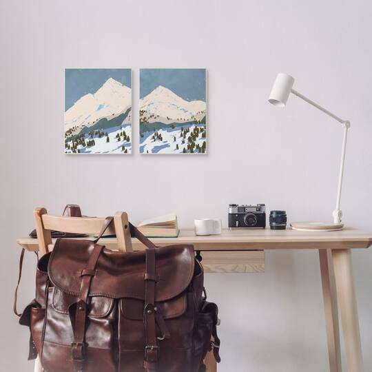 Stupell Industries Snowy Mountain Forest Landscape Calming Blue Peaks in Black Frame Wall Art